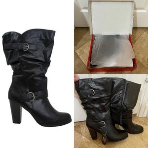 NWB Style & Co. Black Sachi Leather Mid-Calf Boots